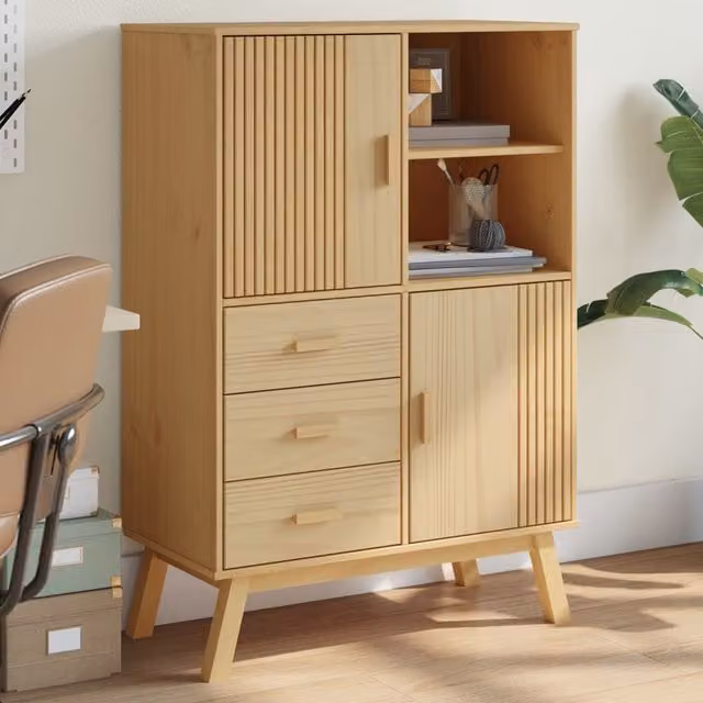 Berkfield Home OLDEN Highboard in Brown Solid Wood Pine, W/D/H: 85 x 43 x 125 cm – 1