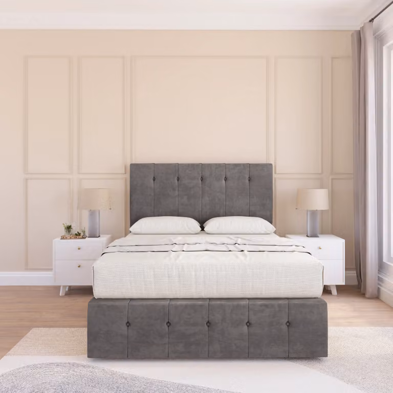 Sloomy Highbury Divan Bed Base and Floor Standing Headboard in Grey Velvet, W/D/H: 120 x 200 cm