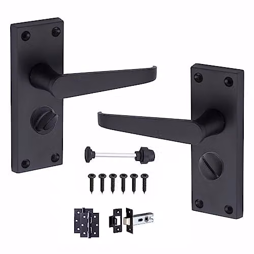 Golden Grace Victorian Straight Door Handles Privacy Pack in Matt Black – 1