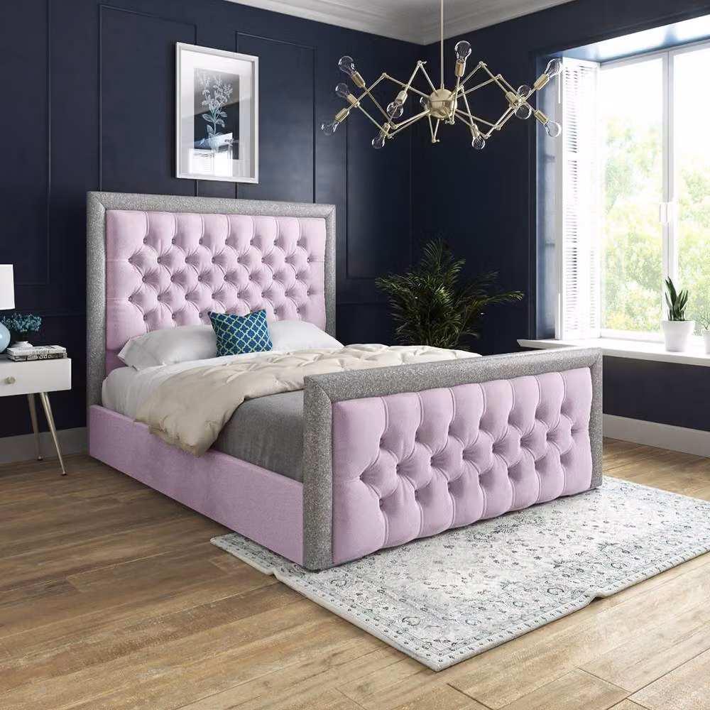 Casani Thorpe Upholstered Pink Velvet Designer Bed Frame W/D/H: 180 x 200 cm – 2