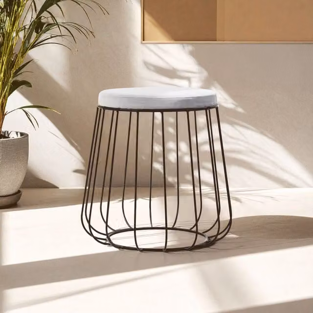 Orsina Tall Grey Velvet Cage Stool with Black Metal Base – 2
