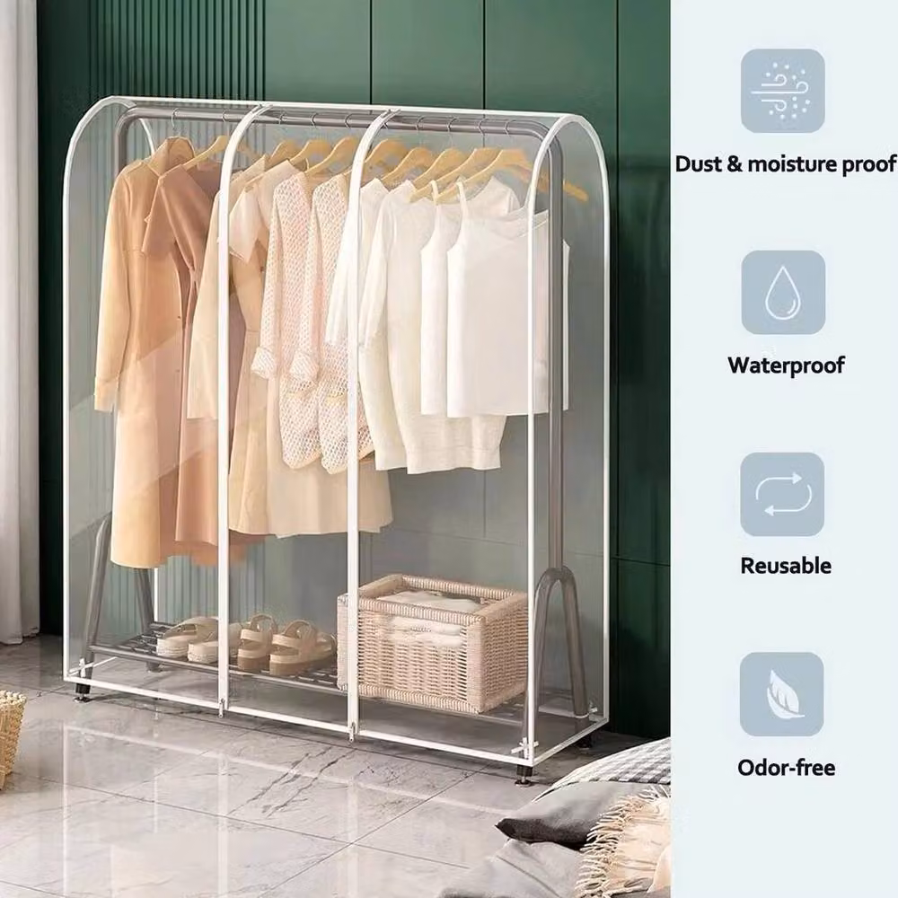FLAVORA Transparent Clothes Garment Rail Rack with Zipped Cover in Clear – 4