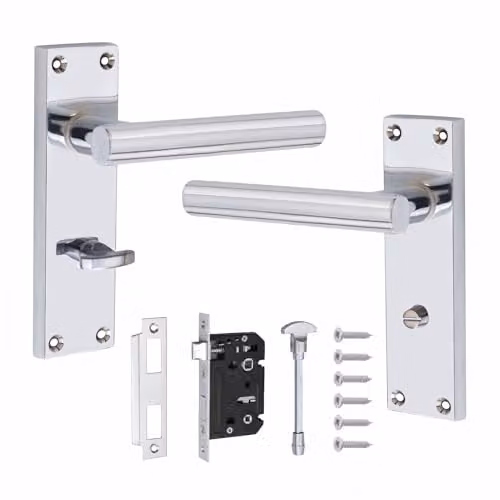 Golden Grace Long Backplate T-Bar Bathroom Door Handle Set in Polished Chrome – 1