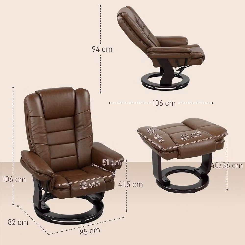 STILVORA Brown Faux Leather Recliner Armchair with Ottoman – 3