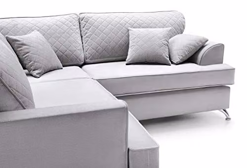 Abakus Direct Ferguson L-Shape Corner Sofa in Light Grey Velvet Fabric, W/D/H: 200 x 200 x 78 cm – 3