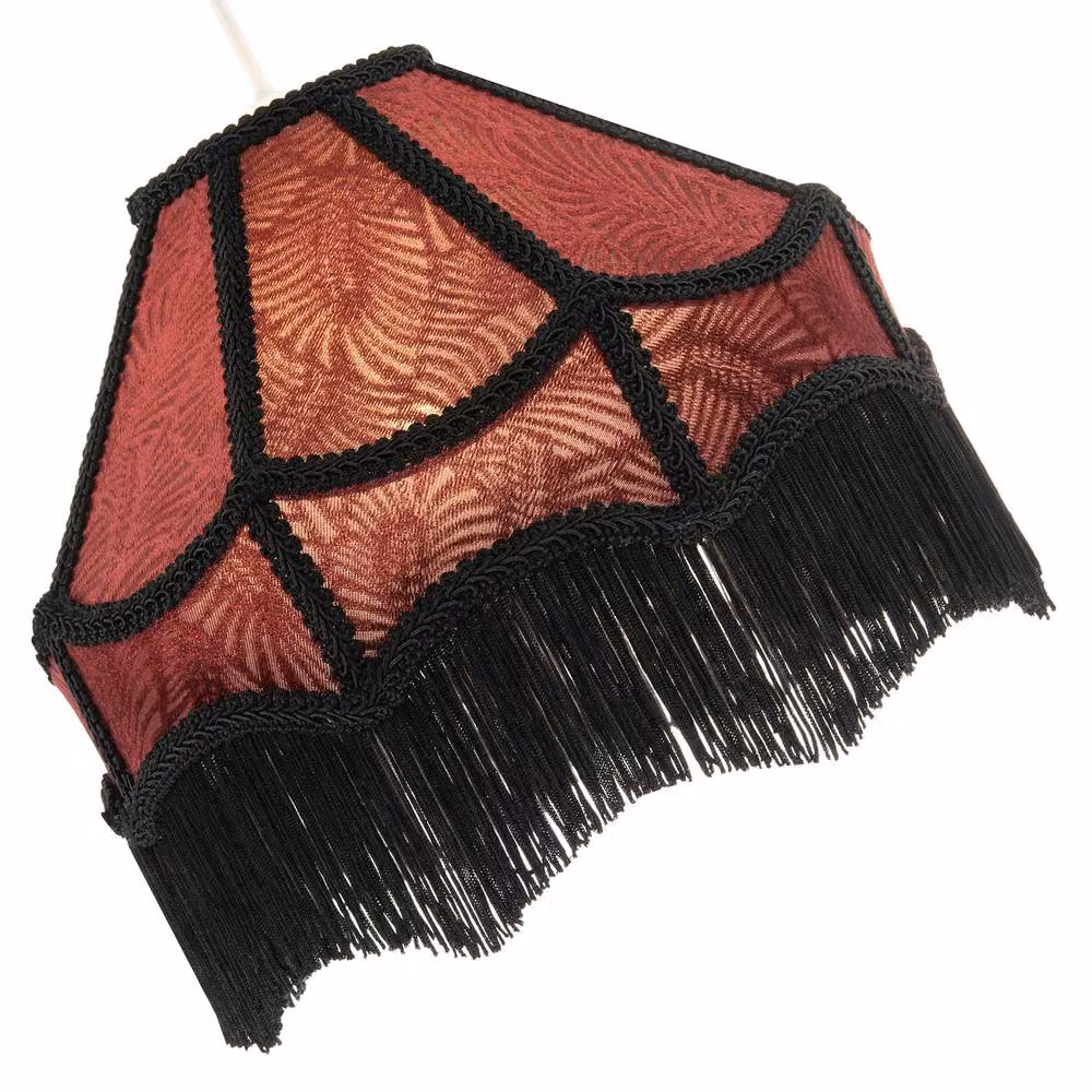 Happy Homewares Vintage Victorian Style Fabric Lamp Shade in Red and Black with Tassels – 5