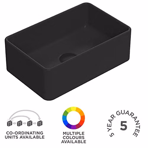 nuie NBV479 Luxe Rectangular Ceramic Countertop Vessel Basin in Matt Black, W: 36.5 cm, D: 12.0 cm, H: 23.5 cm – 6