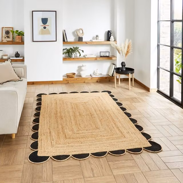Terrys Savannah Black Scallop Rectangular Jute Boho Rug