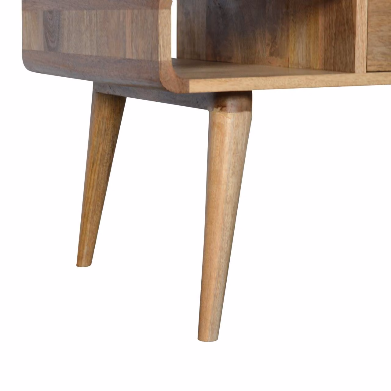 Aosom UK Solid Mango Wood Curved Coffee Table with 2 Drawers and 2 Open Compartments, Brown, W/D/H: 85 x 55 x 45 cm – 4