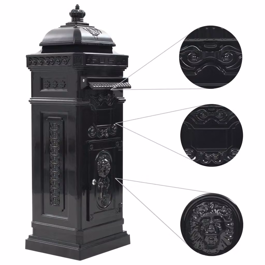 Berkfield Home Pillar Letterbox in Black Aluminium Vintage Style – 3