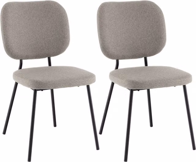 Costway Set of 2 Modern Grey Linen Fabric Upholstered Kitchen Dining Chairs with Metal Legs