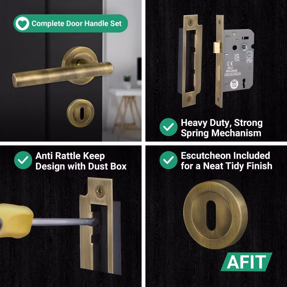 AFIT Antique Brass T-Bar Handle Sashlock Escutcheon and Hinges Set in Bronze, W/D/H: 15 x 15 x 1.5 cm – 6