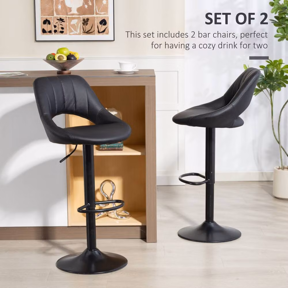 STILVORA Set of 2 Swivel Bar Stools in Black Faux Leather – 5