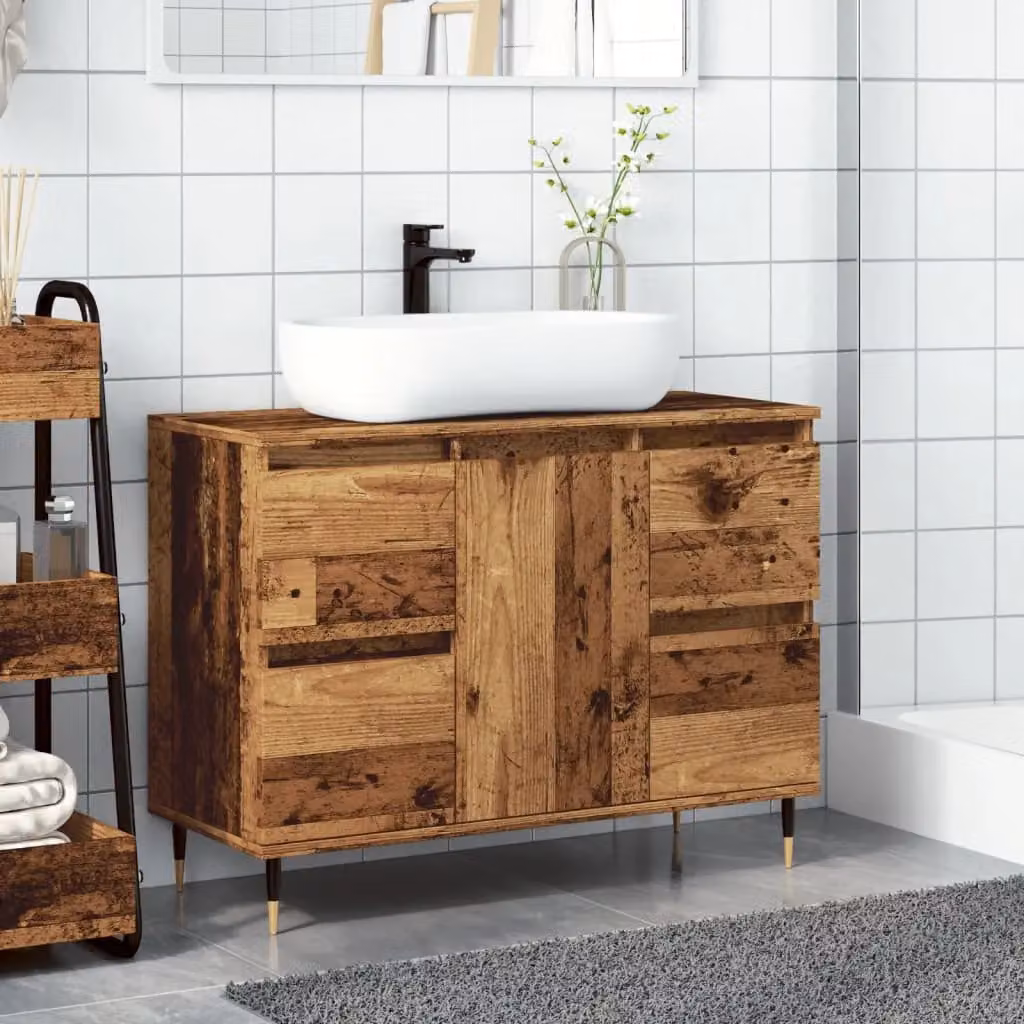 Berkfield Home Old Wood Bathroom Cabinet in Brown, W/D/H: 80 x 33 x 60 cm – 3