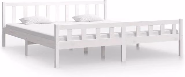 Berkfield Home White Solid Pine Wood Bed Frame W: 160 cm, D: 200 cm