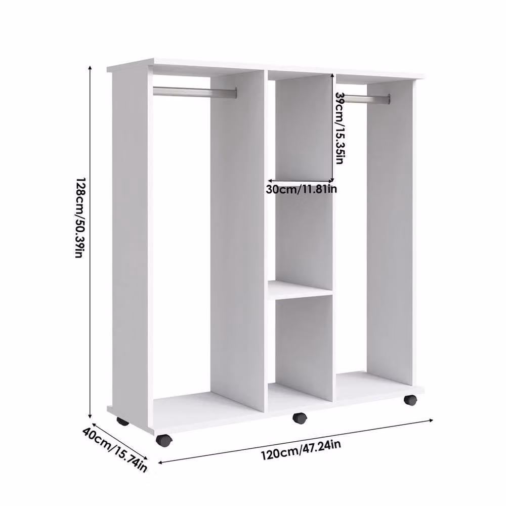 KORVIXA Mobile Double Open Wardrobe in White – 2