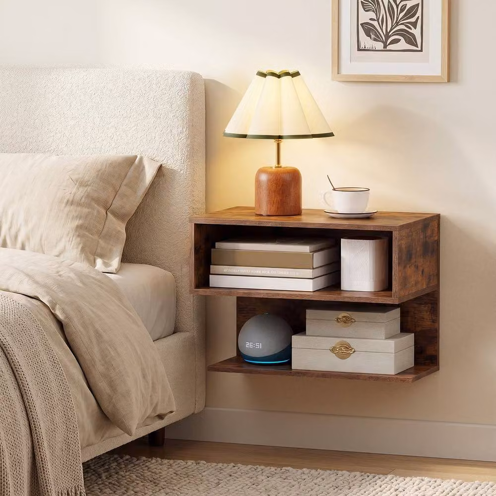 KORVIXA Brown Floating Nightstand Wall Mounted Bedside Table – 4