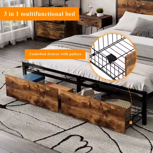 Matteo Black Metal Double Bed with LED Light Strip, 2 Drawers and USB Charging Ports, 140 x 200 cm – 6