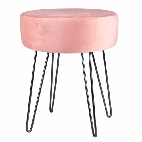 Harbour Housewares Pink Velvet Round Footstool with Black Legs, H41 x D45 cm
