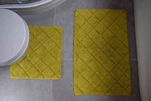 Rapport Home Kyra 2 Piece Cotton Bath Mat and Pedestal Mat Set in Yellow, Bath Mat W: 76 cm, Pedestal Mat W: 46 cm