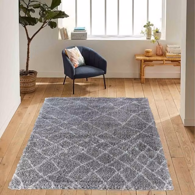 Desire Rugs Moroccan Berber Shaggy Rug with Abstract Design in Grey, W: 200 cm, L: 290 cm