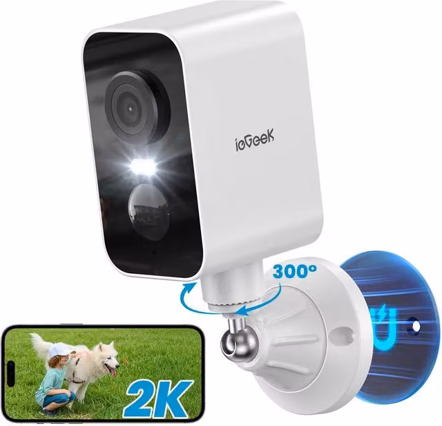 iegeek White 2K Magnetic Wi-Fi Security Camera with 300 Degree Rotation and Motion Siren – 1