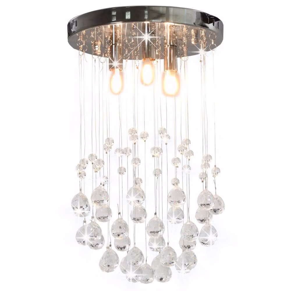Berkfield Home Beautiful Silver Sphere Ceiling Lamp with Transparent Crystal Beads, 3 x G9 Bulbs – 2