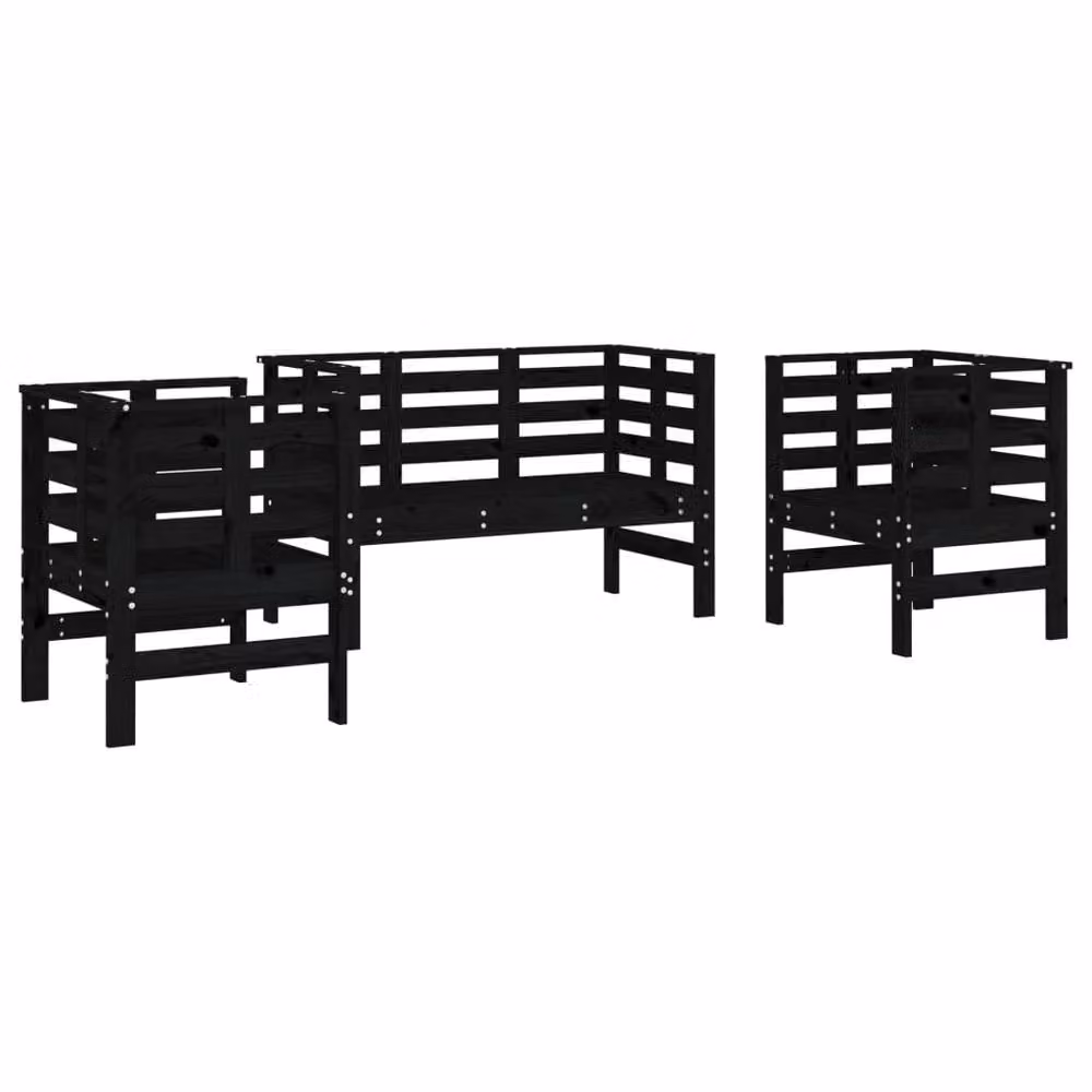 Berkfield Home Beautiful 3 Piece Black Solid Pine Wood Garden Lounge Set with Cushions – 3