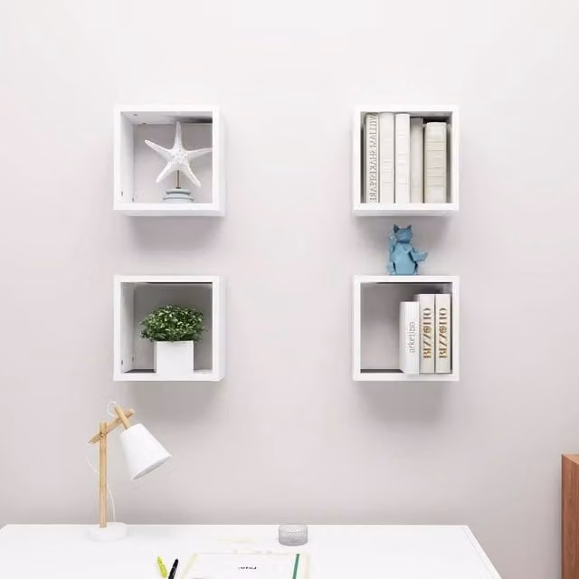 Berkfield Home Wall Mounted Cube Shelves, 4 Piece Set, White, W/D/H: 30 x 15 x 30 cm