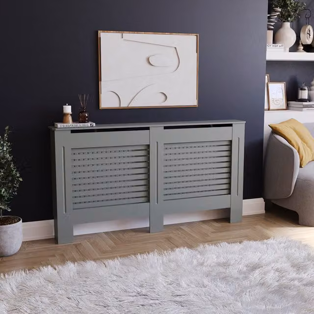 Vida Designs Milton Radiator Cover in Olive Grey, H 82 x W 152 x D 19 cm – 1