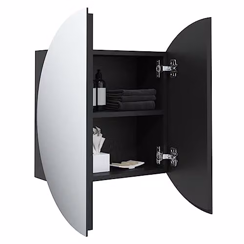 vidaXL Modern Black Bathroom Cabinet with Round LED Mirror and Internal Shelves, W/D/H: 47 x 17.5 x 47 cm – 3