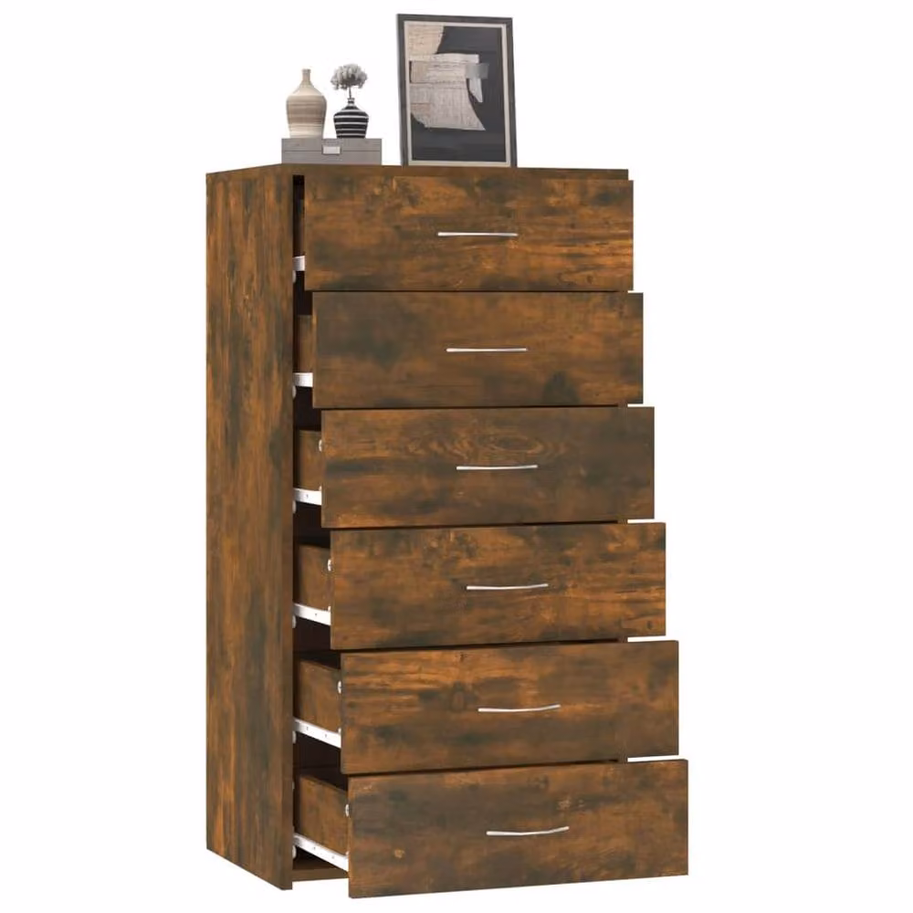 Berkfield Home Sideboard with 6 Drawers in Smoked Oak Brown, W/D/H: 50 x 34 x 96 cm – 3