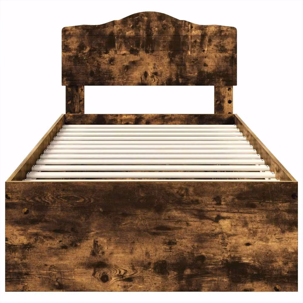 Berkfield Home Modern Bed Frame in Smoked Oak and Brown Solid Pine Wood, W: 100 cm, L: 200 cm – 3