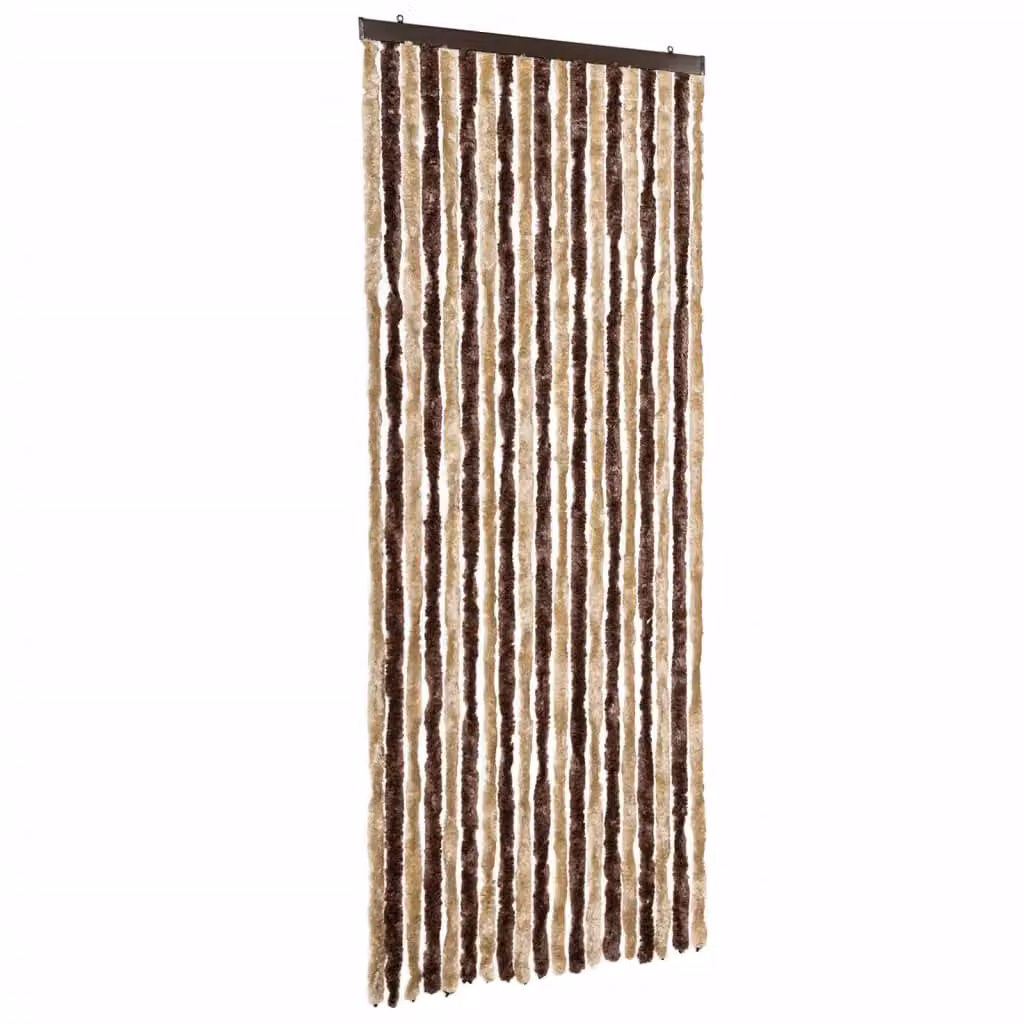 Berkfield Home Chenille Insect Curtain in Beige and Brown Striped, W: 56 cm, H: 185 cm – 1