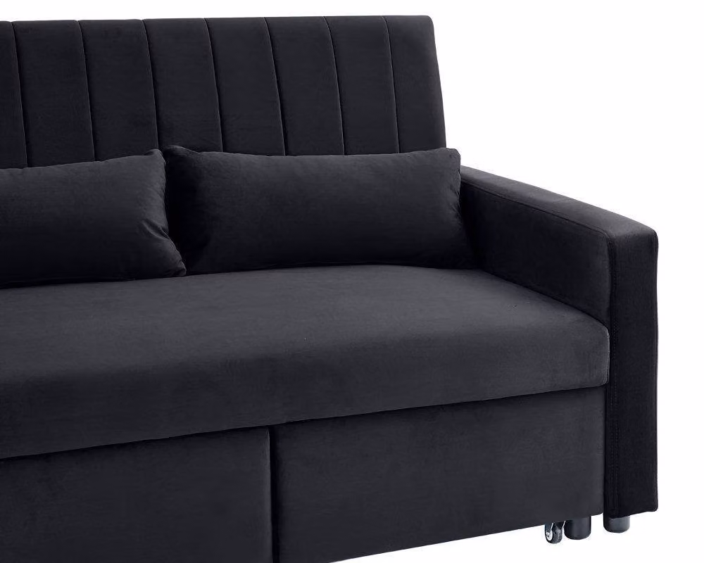 Home Detail Devon L-Shape Velvet Pull Out Sofa Bed with Storage and Scatter Cushions in Black – 3