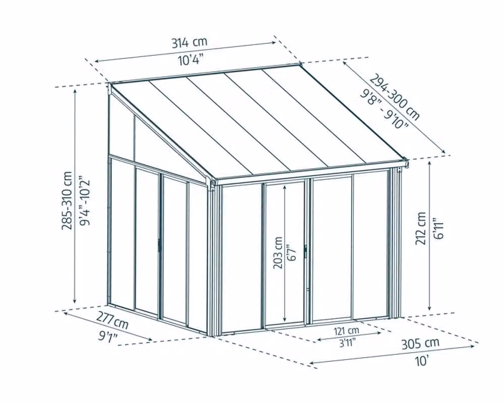 Palram Sanremo Veranda Lean To Greenhouse in Grey with Transparent Polycarbonate Panels, W: 300 cm, D: 310 cm – 2