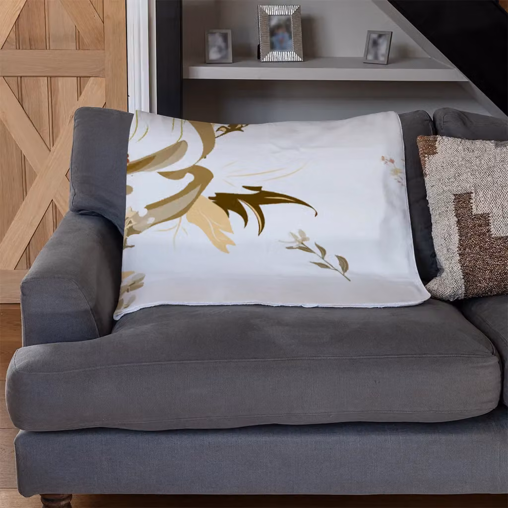 Benjamin Tate Design Golden Flower Print Fleece Blanket in Gold and Beige, W/D/H: 120 x 150 cm – 3