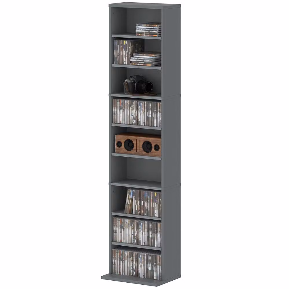 STILVORA Grey CD Storage Unit with 6 Adjustable Shelves – 5
