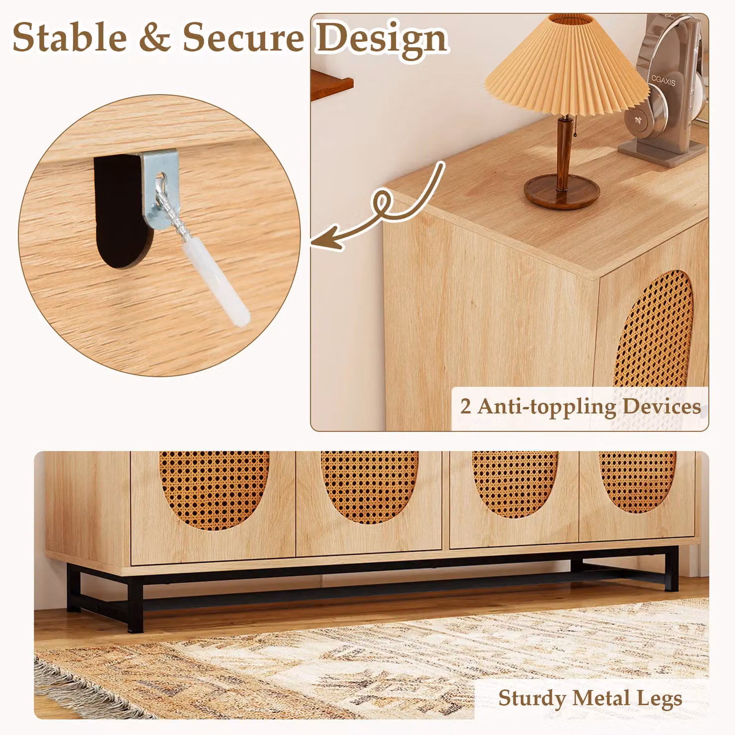 Costway Rattan Sideboard Buffet Cabinet and Coffee Bar in Sand with W: 126 cm, H: 81 cm – 5