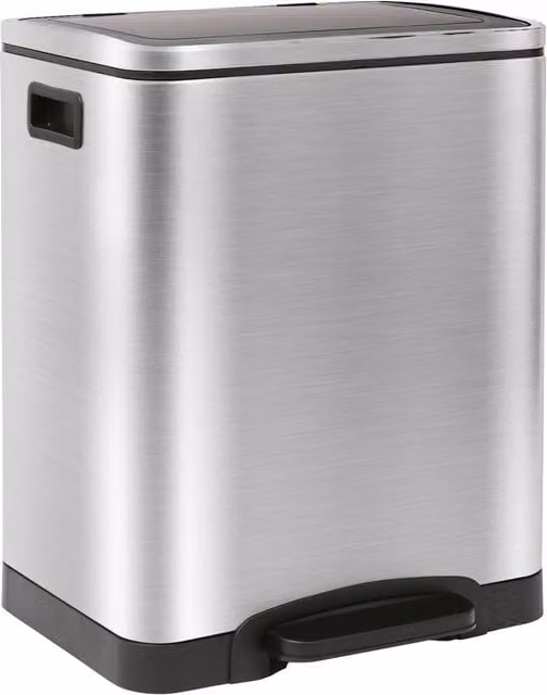 Harbour Housewares Stainless Steel Double Kitchen Pedal Bin, 30L (2 x 15L), Silver