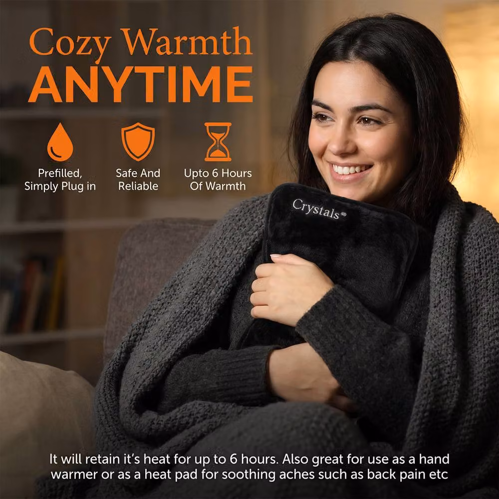 Crystals Rechargeable Electric Hot Water Bottle and Bed Hand Warmer Heat Pad in Black – 7