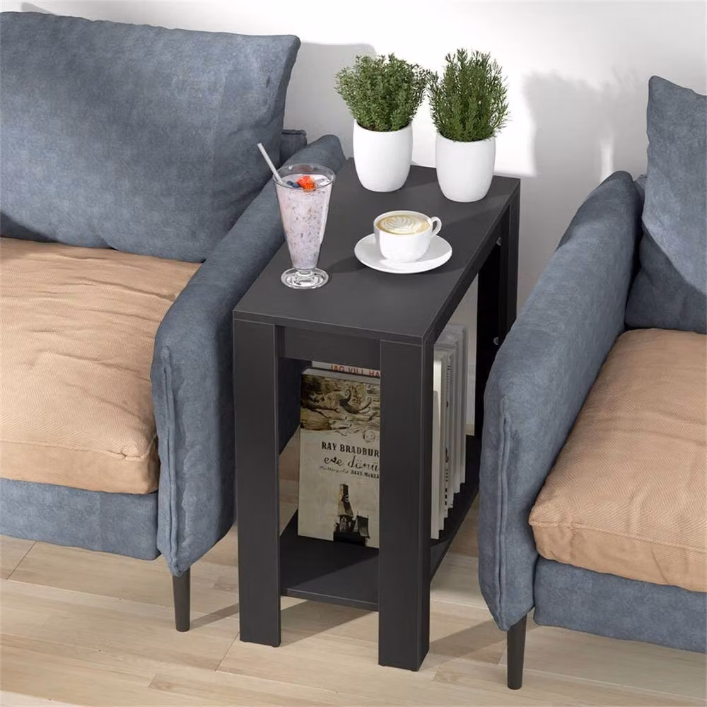 NESTLUNE Black Thick Narrow End Table and Sofa Side Storage Shelf – 4