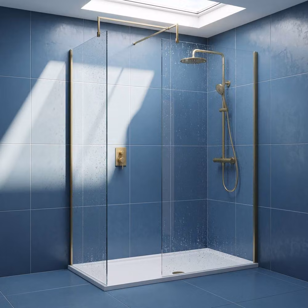 Balterley Walk-In Wetroom Bundle in Brushed Brass with Rectangular Tray and Glass Niche, W: 1500 mm, D: 700 mm – 2