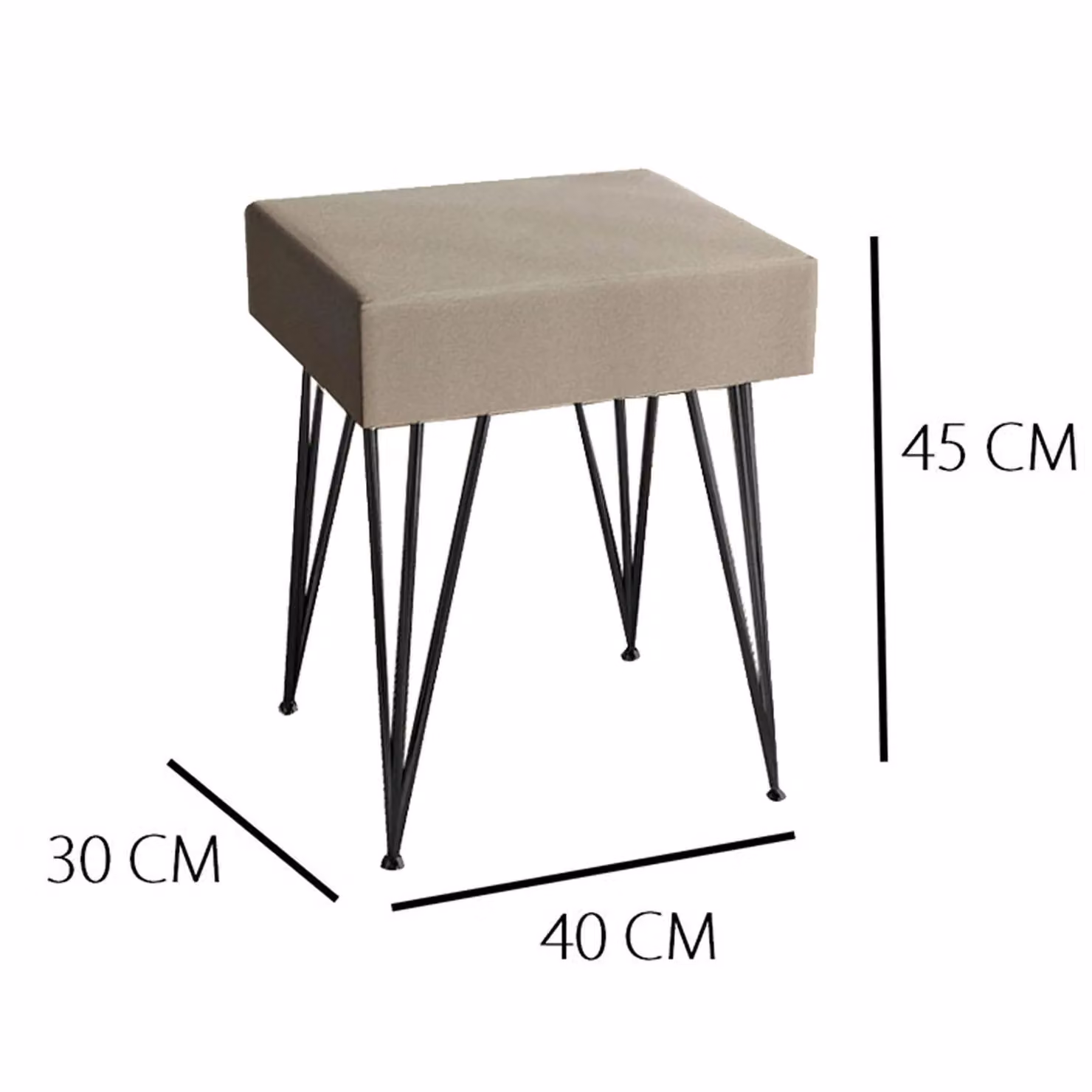 CARME HOME Olivia Velvet Padded Stool in Dove Grey with Black Metal Hairpin Legs – 3