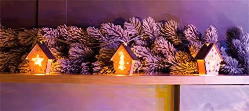Netagon Battery Powered Christmas Wooden House Light String in White or Grey – 3