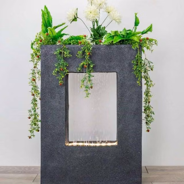 Primrose Milano Rain Effect Water Feature Planter Fountain with Lights in Grey, Height: 77 cm