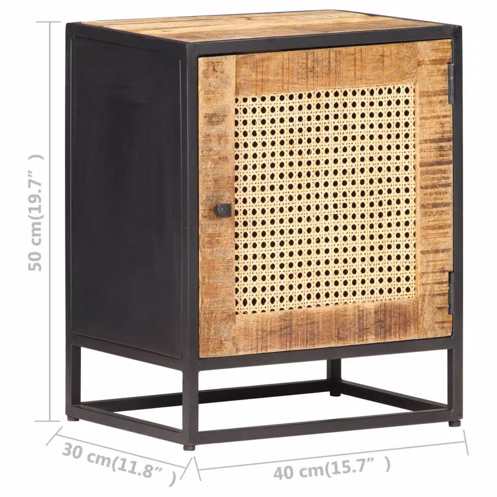 Berkfield Home Beautiful Bedside Cabinet in Brown Rough Mango Wood and Rattan, W/D/H: 40 x 30 x 50 cm – 7
