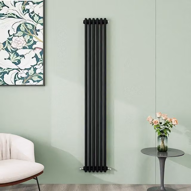 AicaBathroom Vertical Traditional Cast Iron Style 3 Column Steel Radiator in Black, H 180 cm x W 29 cm x D 29 cm