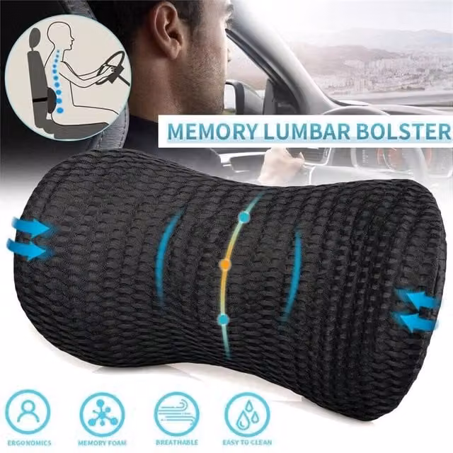 Nordara Black Memory Foam Lumbar Support Pillow with Breathable Mesh Removable Cover
