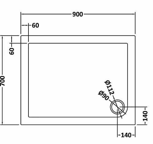 Nuie TR71007 Modern Rectangular Slimline Pearlstone Shower Tray, W: 90 cm, D: 70 cm, Grey – 2
